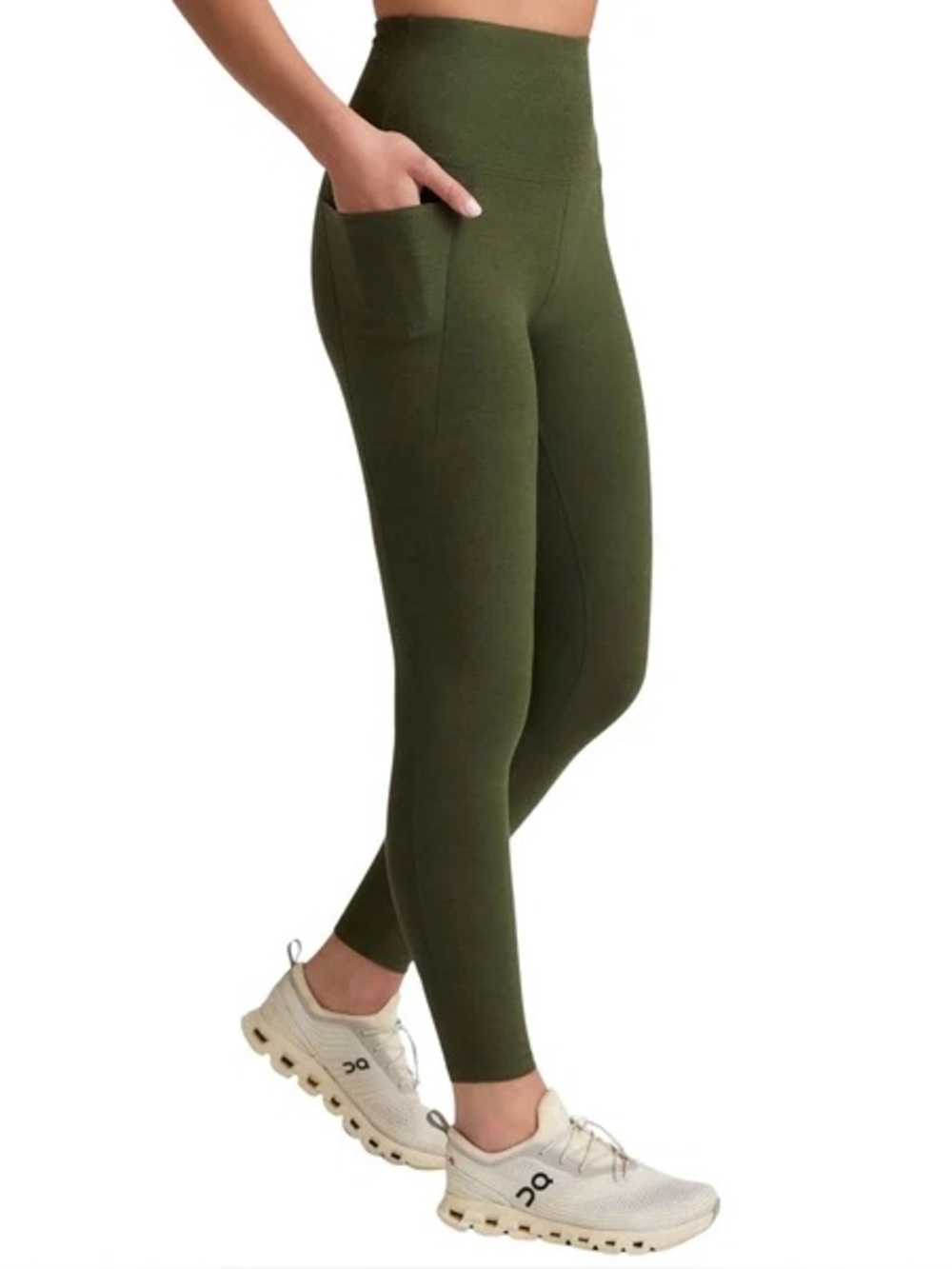 Beyond Yoga Spacedye Out Of Pocket High Waisted Midi Legging in Army Green - L